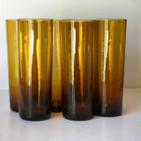 6 glasses amber tubes blown 1970s