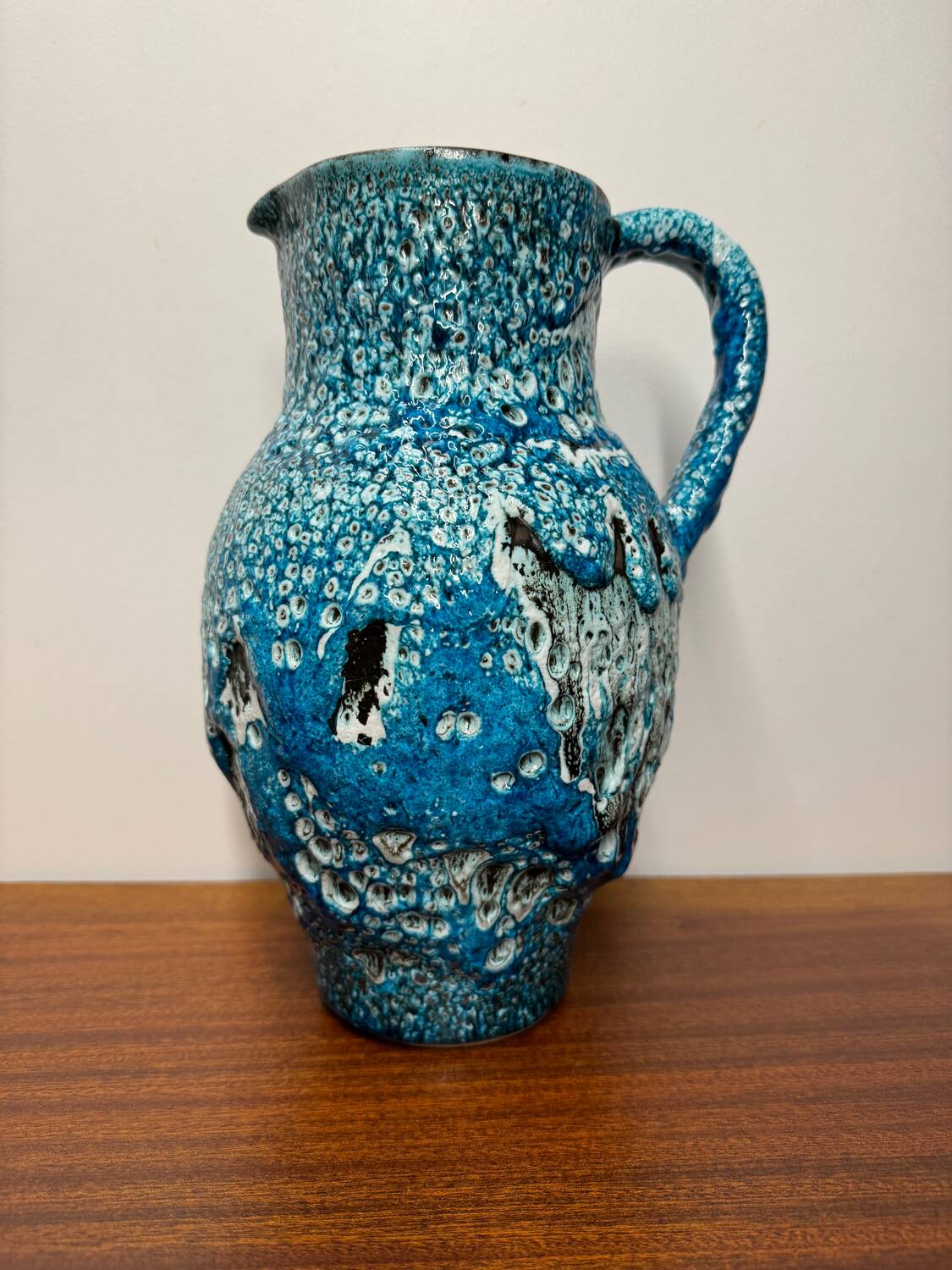 Vallauris ceramic pitcher blue lava 60s