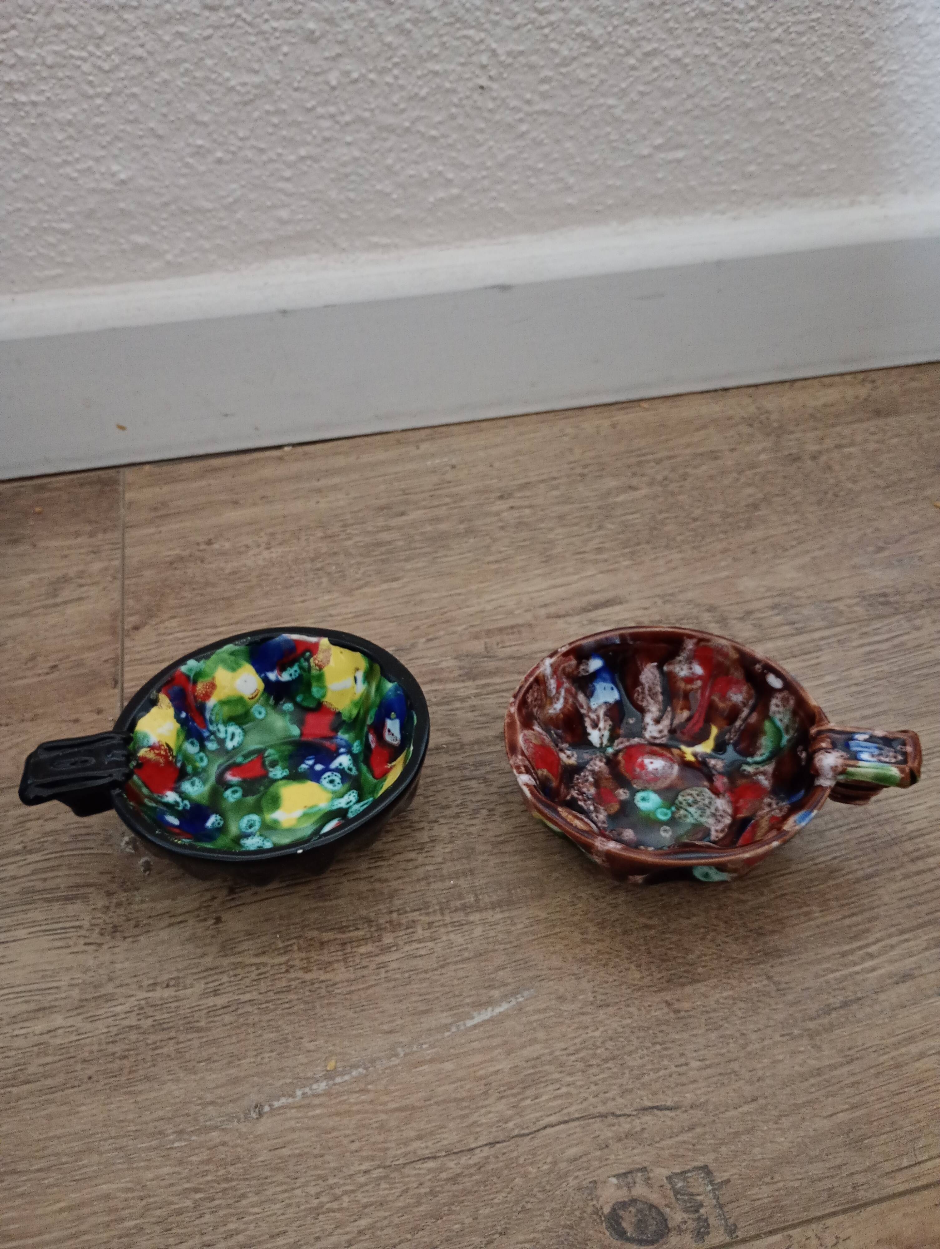 Tasting wine, bowls signed A. Dressinval, ceramist from Vallauris, 1960s.