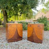 Pair of art deco period veneer wood bedside tables