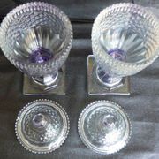 2 antique glass bonbonnières in the shape of pine cones.