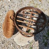 Rattan and bamboo pouf