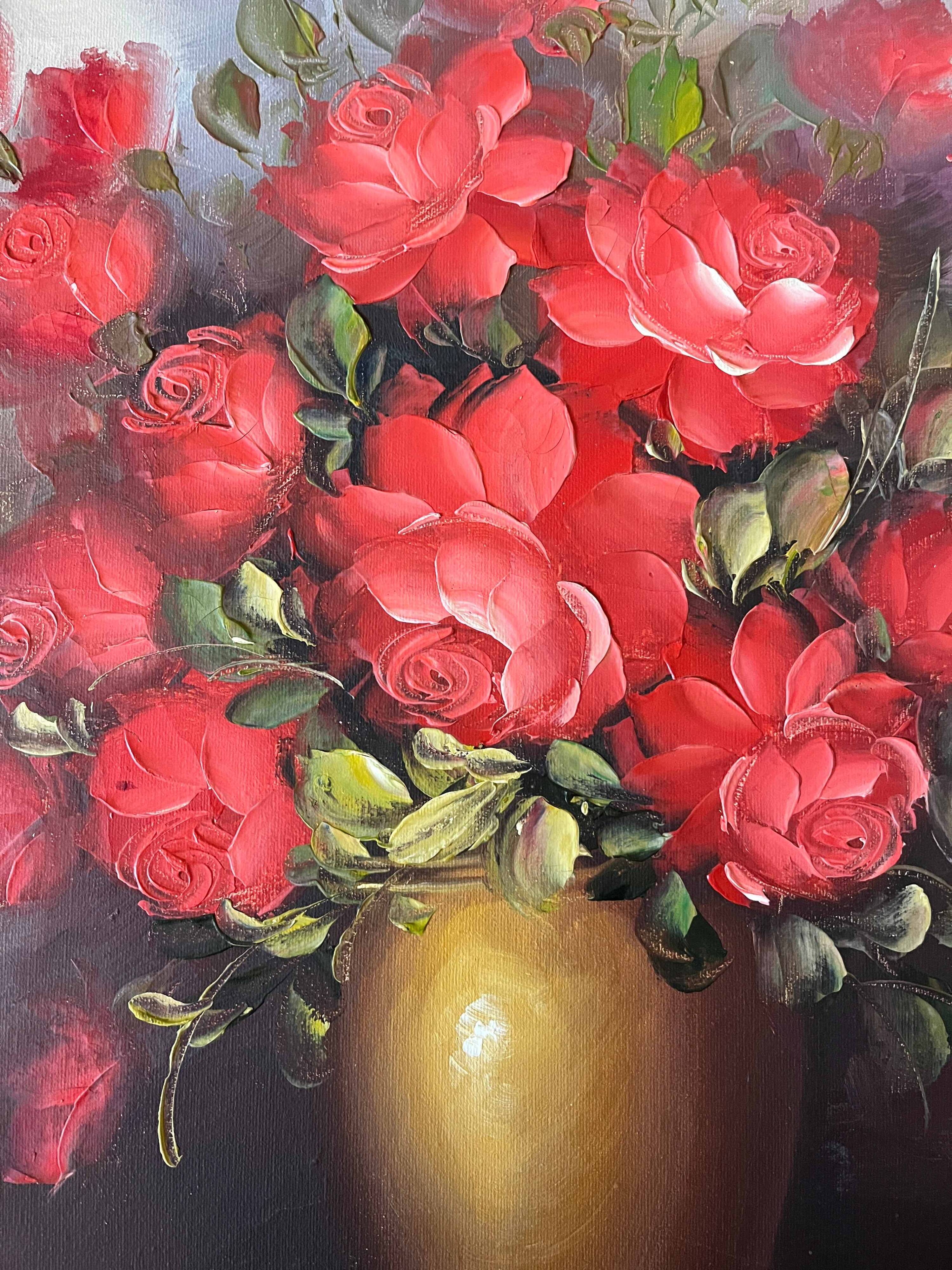 Tableau HST "Bouquet of roses in a vase" signed Amado (20th century)