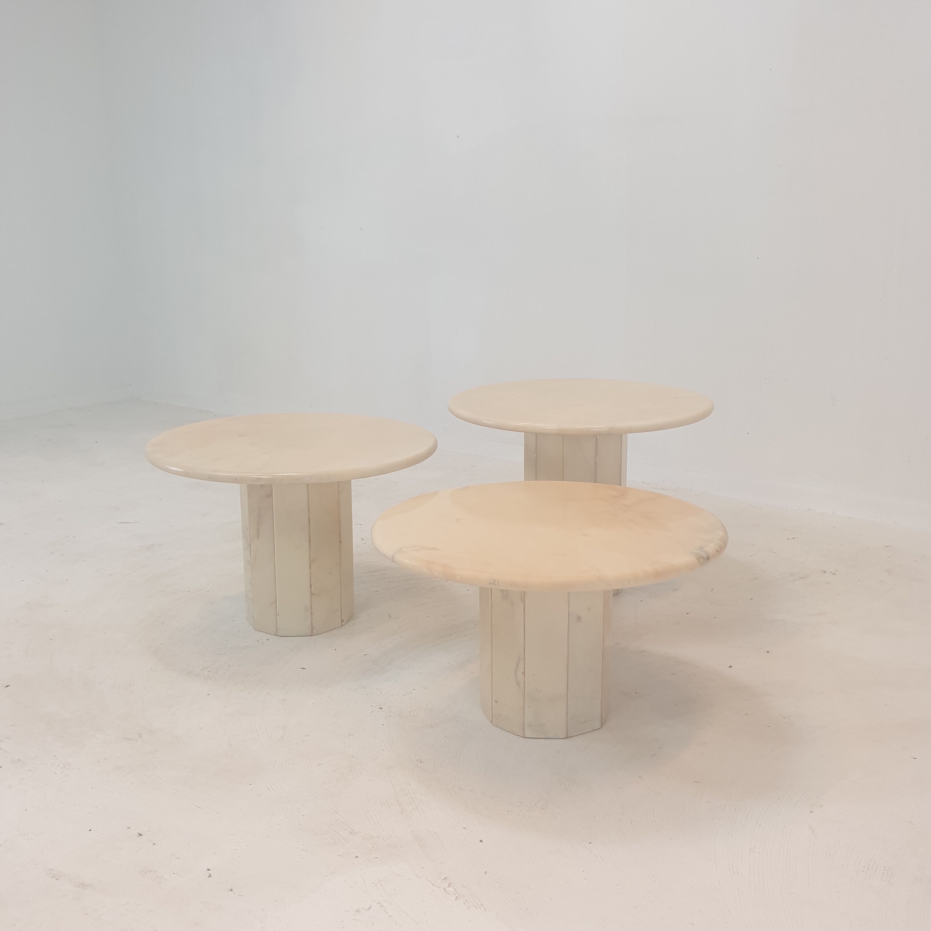 Set of 3 Italian Marble Side Tables, 1970s