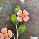 Vegetable wall lamp, pink flowers and green foliage, white, green and pink patina, vintage