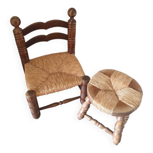 chaise et tabouret paillés
