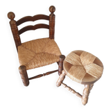 Straw chair and stool