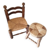 Chaise et tabouret paillés