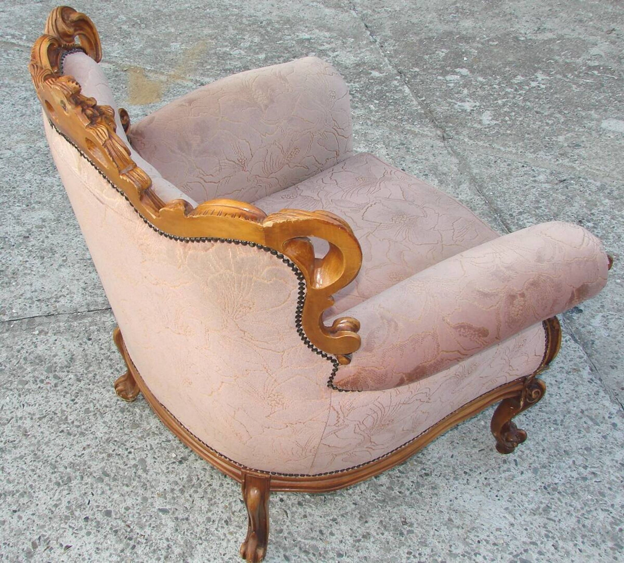 Vintage French armchair, 1960s, carved wood, springs