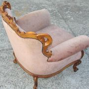 Vintage French armchair, 1960s, carved wood, springs