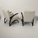 Set of Czechian Art Deco Black Laquered Lounge Chairs attributed to J. Halabala for Up Závody, 1930s