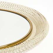 Miroir mural rond de style Mid-Century Modern avec un cadre en métal blanc expansé.