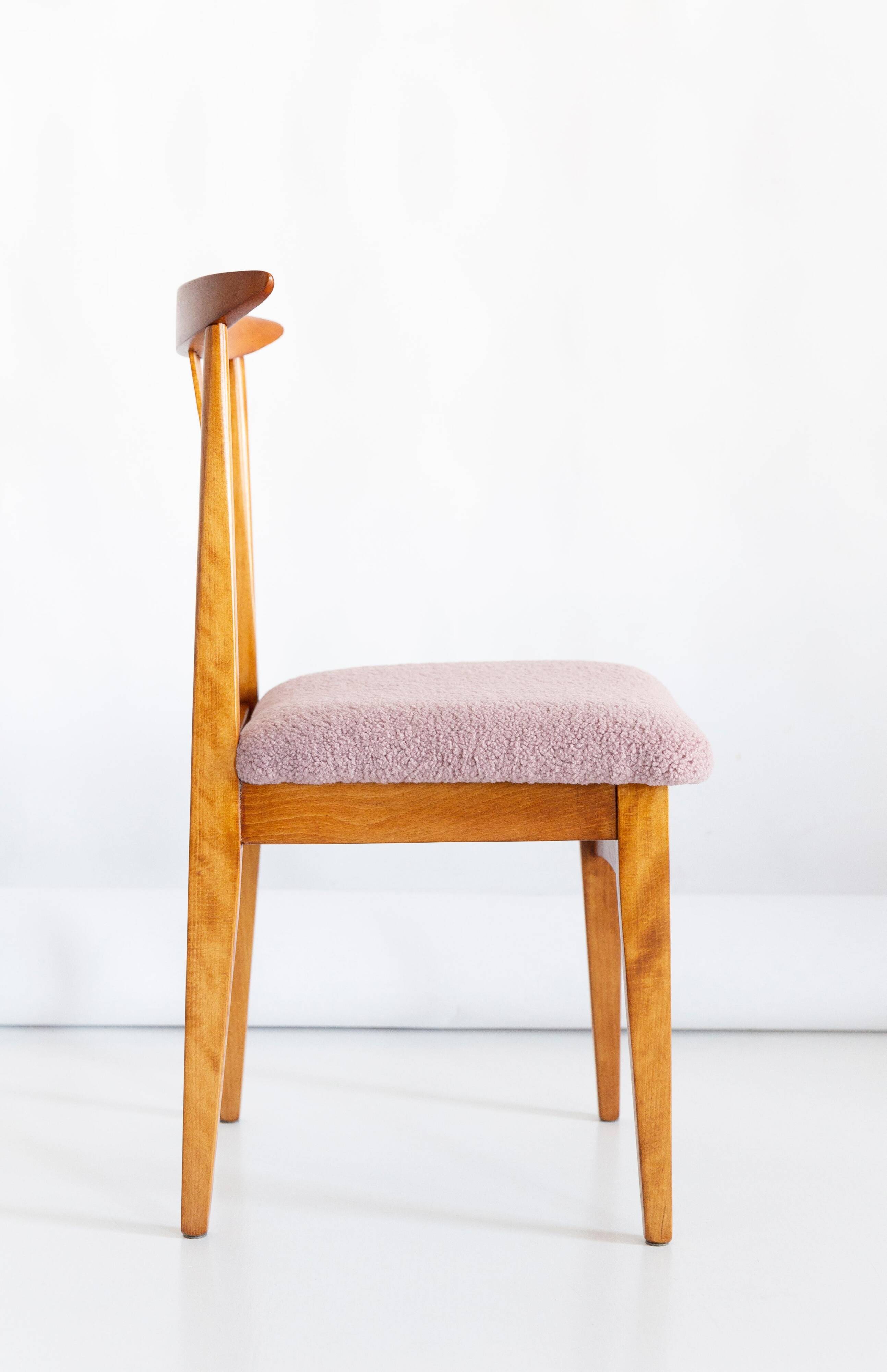 Boucle chair in pink, mid-century modernist, designed by M. Zielinski, Europe, 1960s.