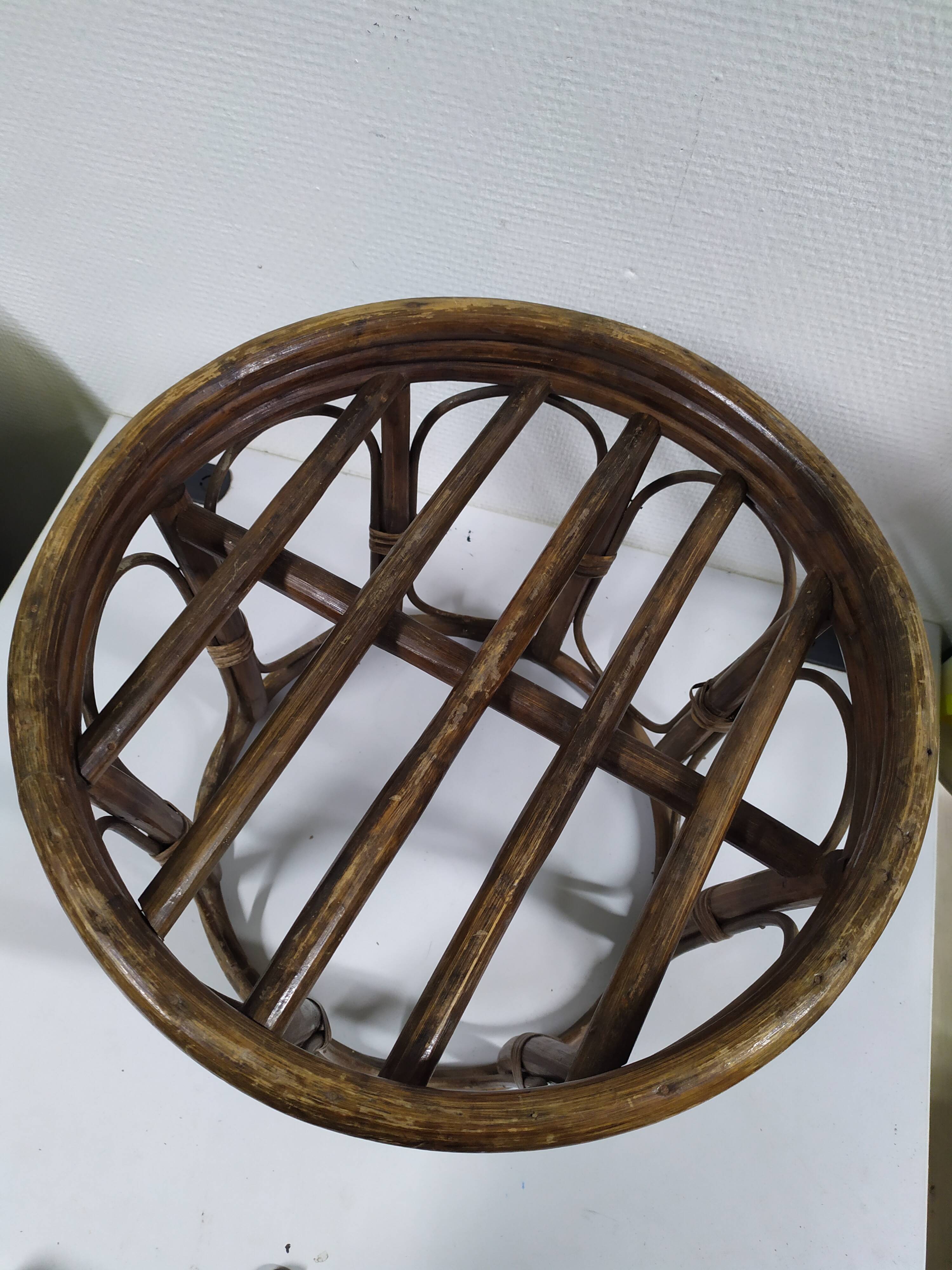 Pouf in old vintage rattan