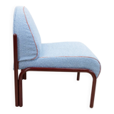 Souvignet armchair reupholstered in sky blue boucle.