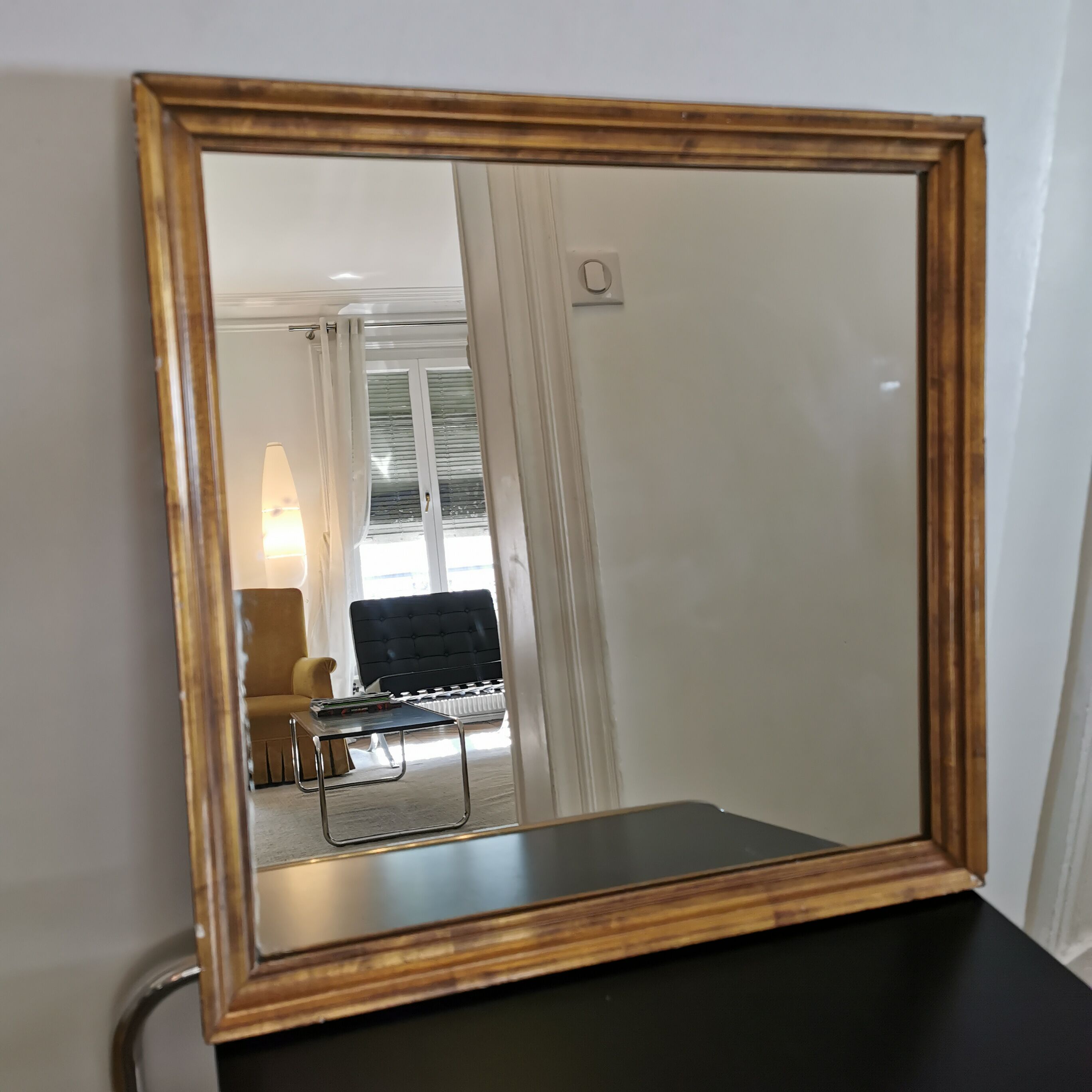 Miroir carré doré à la feuille d'or - 47x47cm