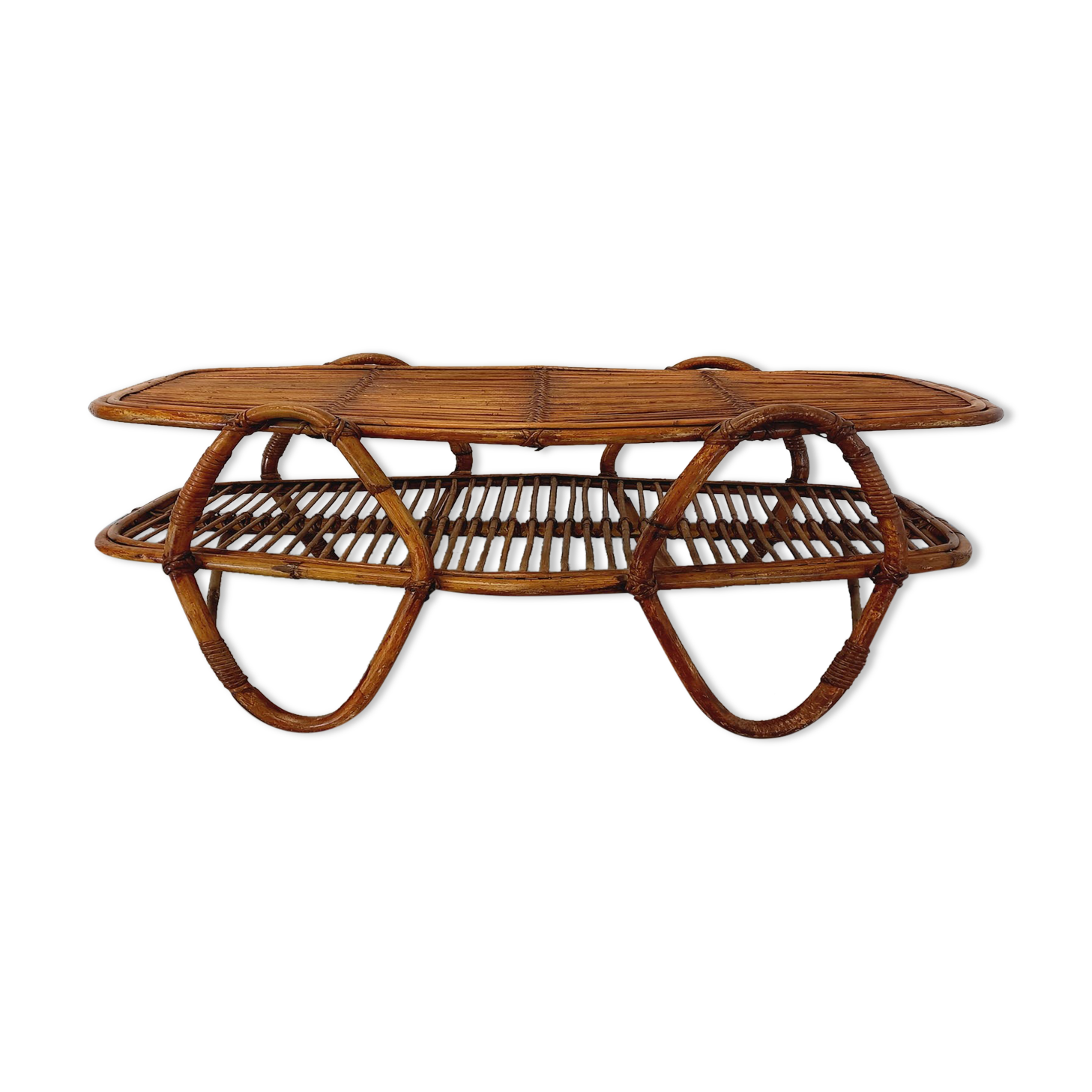 Coffee table with magazine tray in vintage rattan from the 60s