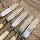 5 English fish knives in silver metal and Bakelite