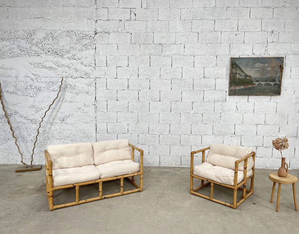 60s bamboo bench and armchair
