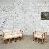 60s bamboo bench and armchair
