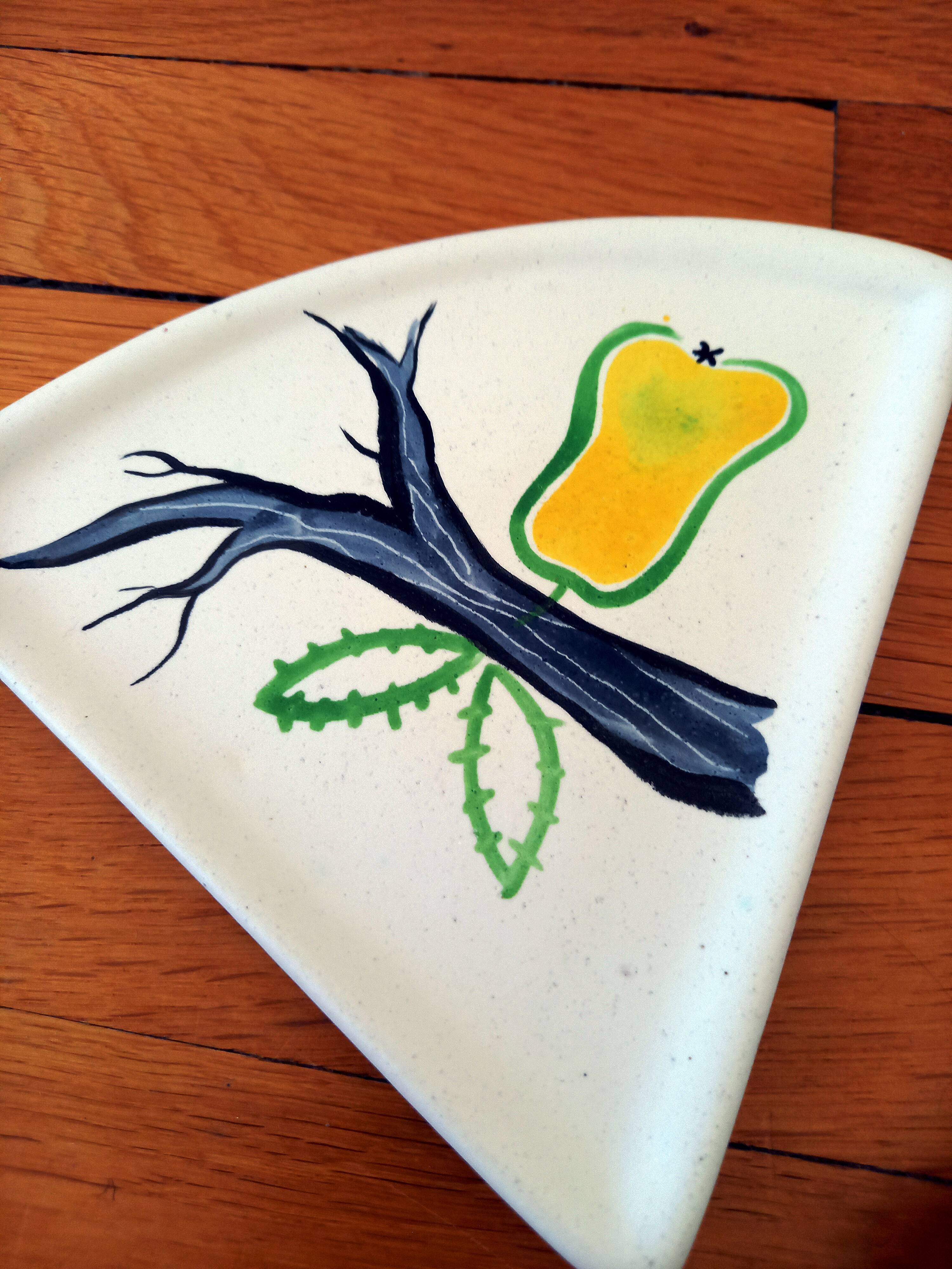 3 Flat Ceramic Bowls, Matte Glazed Terracotta, Vintage 60s