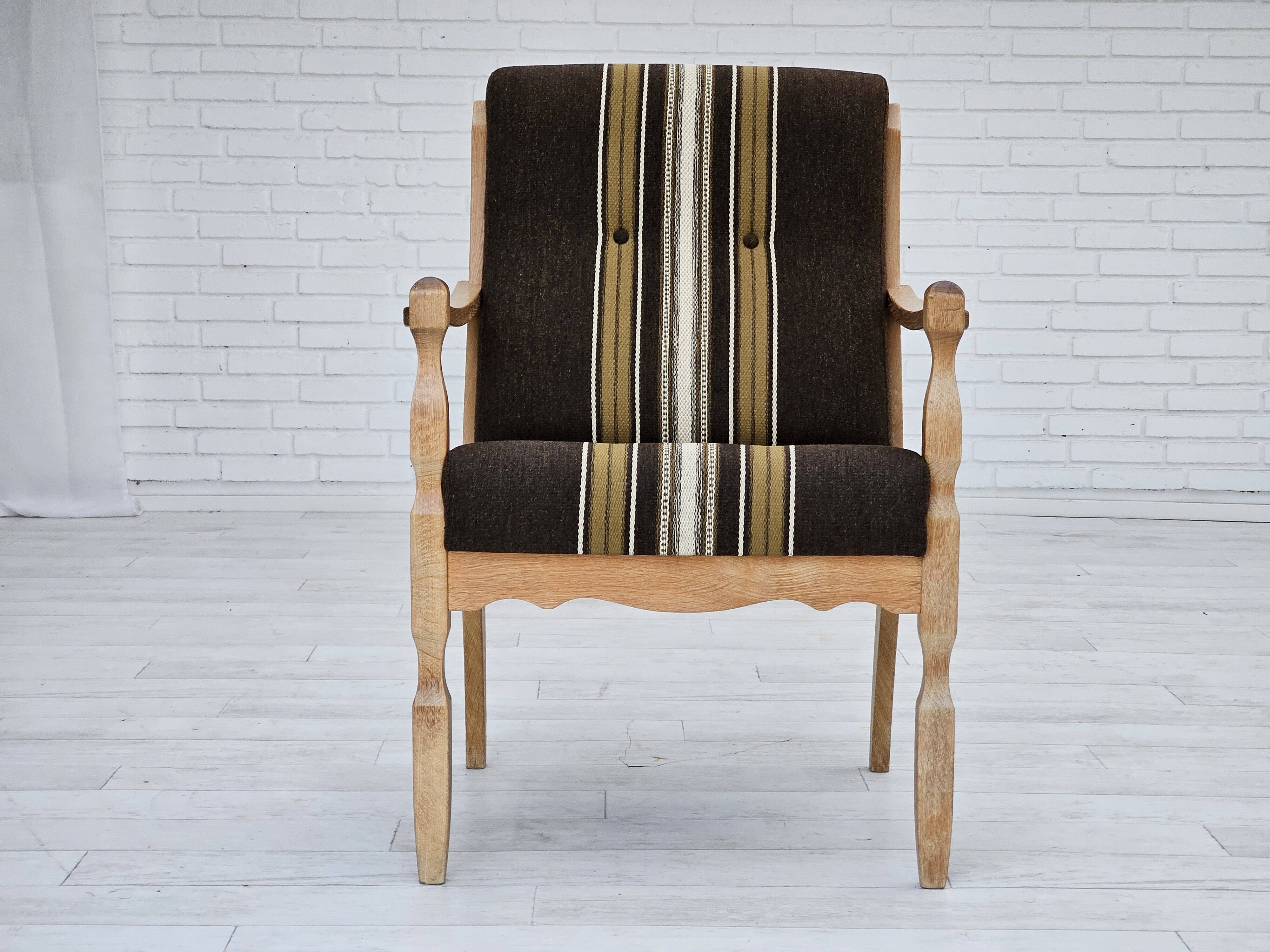 1970s, Danish armchair, furniture wool, solid oak wood.