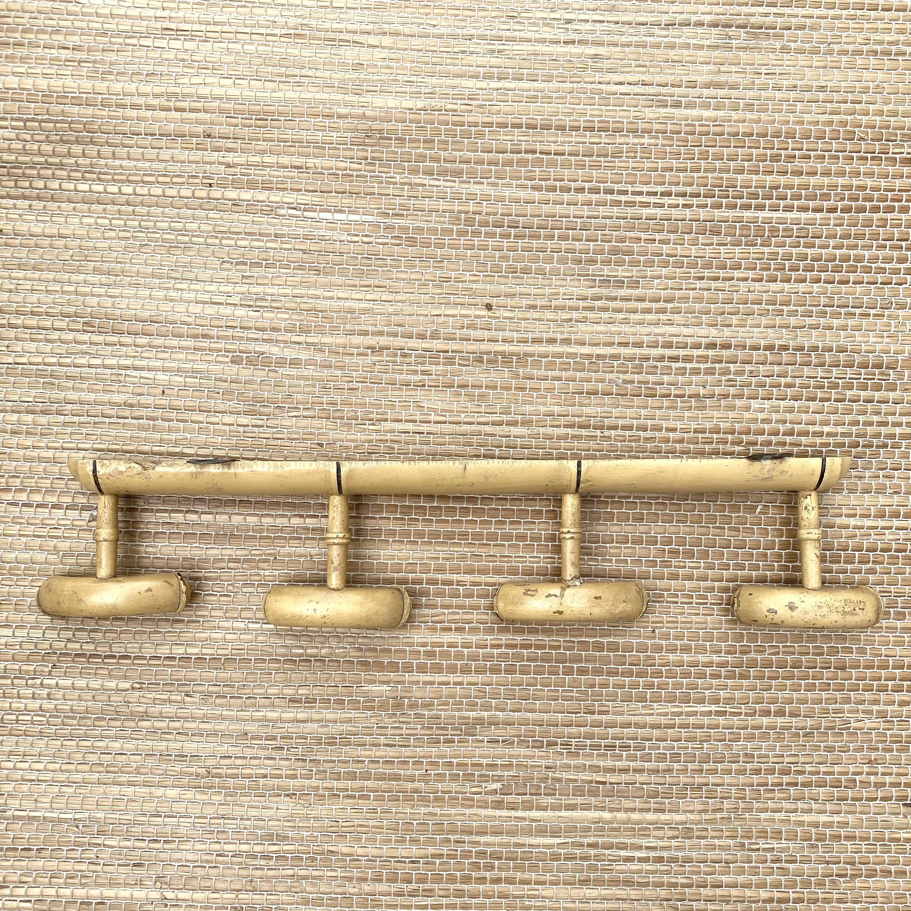Antique wall-mounted coat rack in turned bamboo-style wood, 1930s-40s