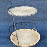 French iron and wicker bar cart from the 1950s