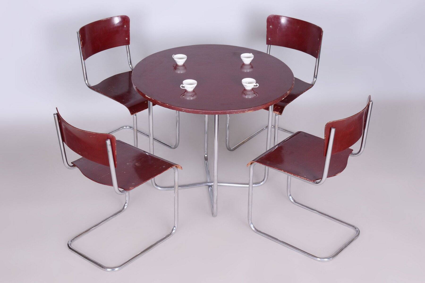 Czech Bauhaus Chrome Dining Table and Chairs attributed to Hynek Gottwald, 1930s, Set of 5