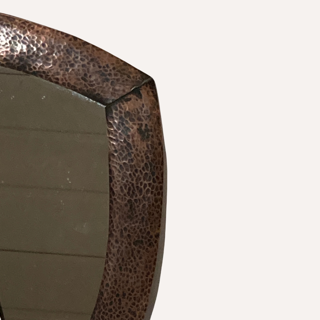 Dutch art deco brutalist copper hammered triangle mirror, 1920-1930s