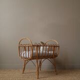 Wicker rattan cradle vintage Scandinavian design retro old toy doll bed