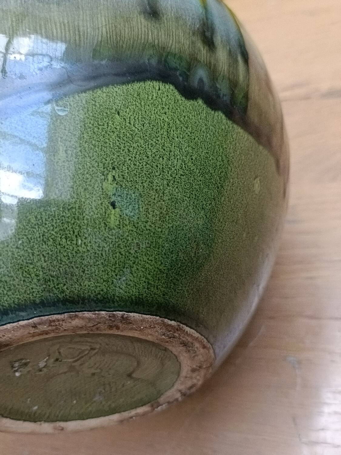Green ceramic vase with stamp