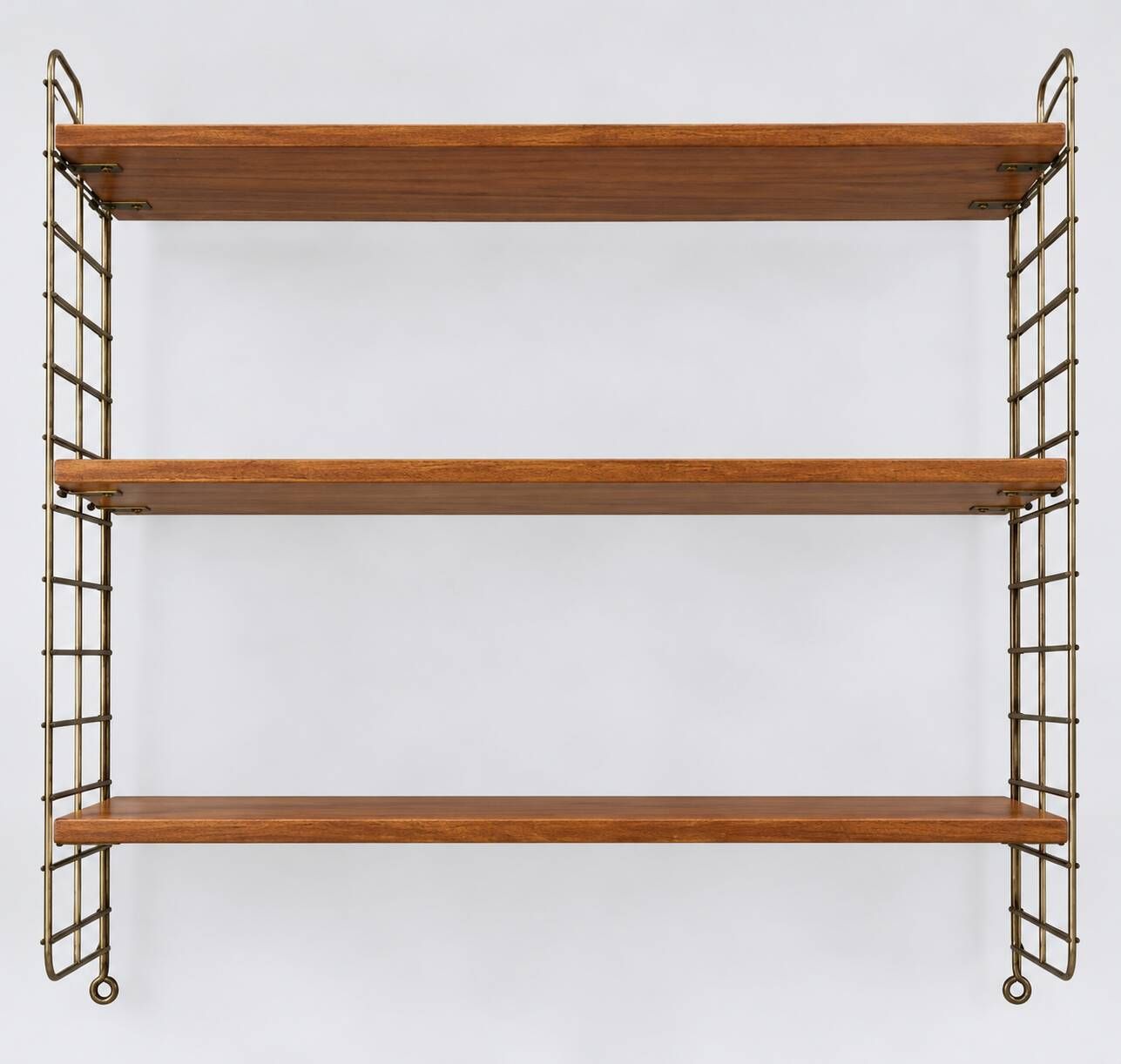 Vintage wall shelf in wood and gold metal – 1960s/70s