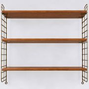 Vintage wall shelf in wood and gold metal – 1960s/70s