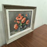 Painting Still life poppies M Bonvin Oil on panel