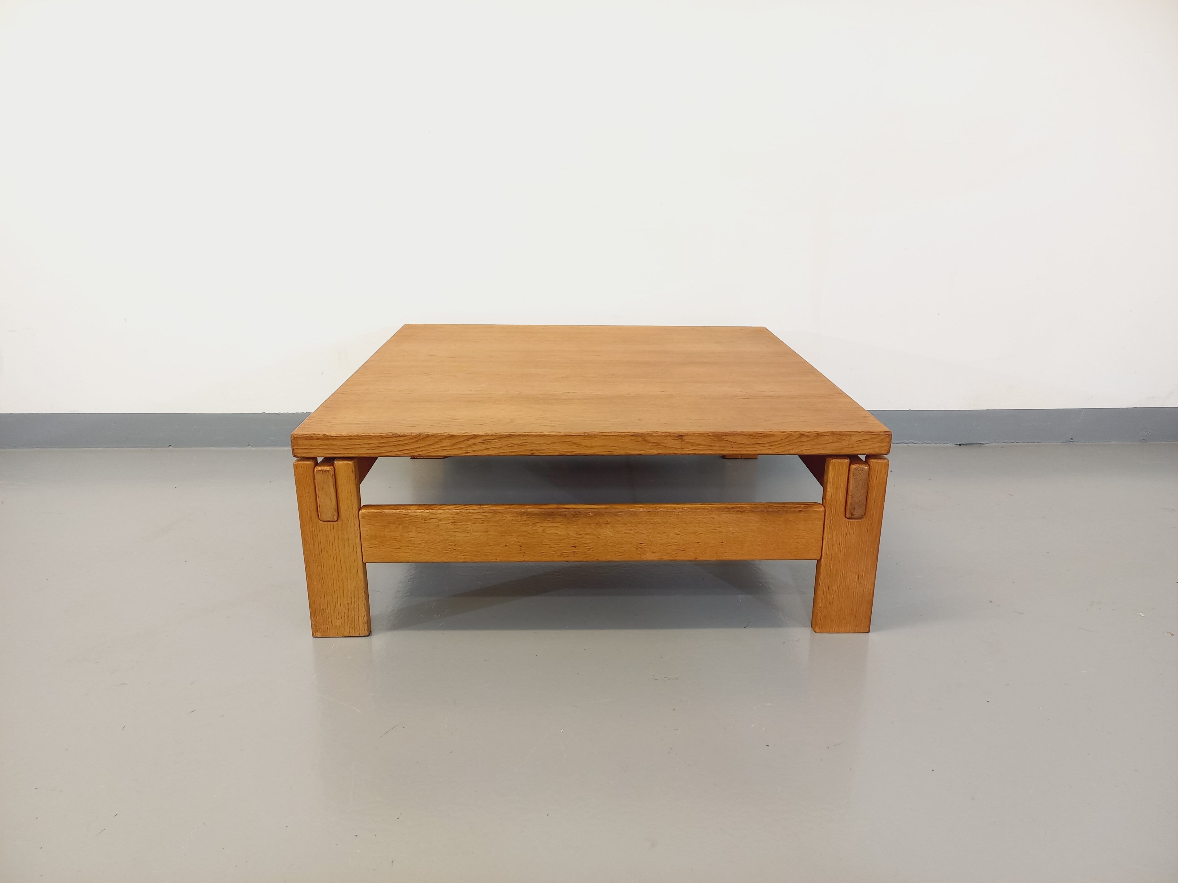 Vintage square coffee table in solid oak wood from the 60s 70s