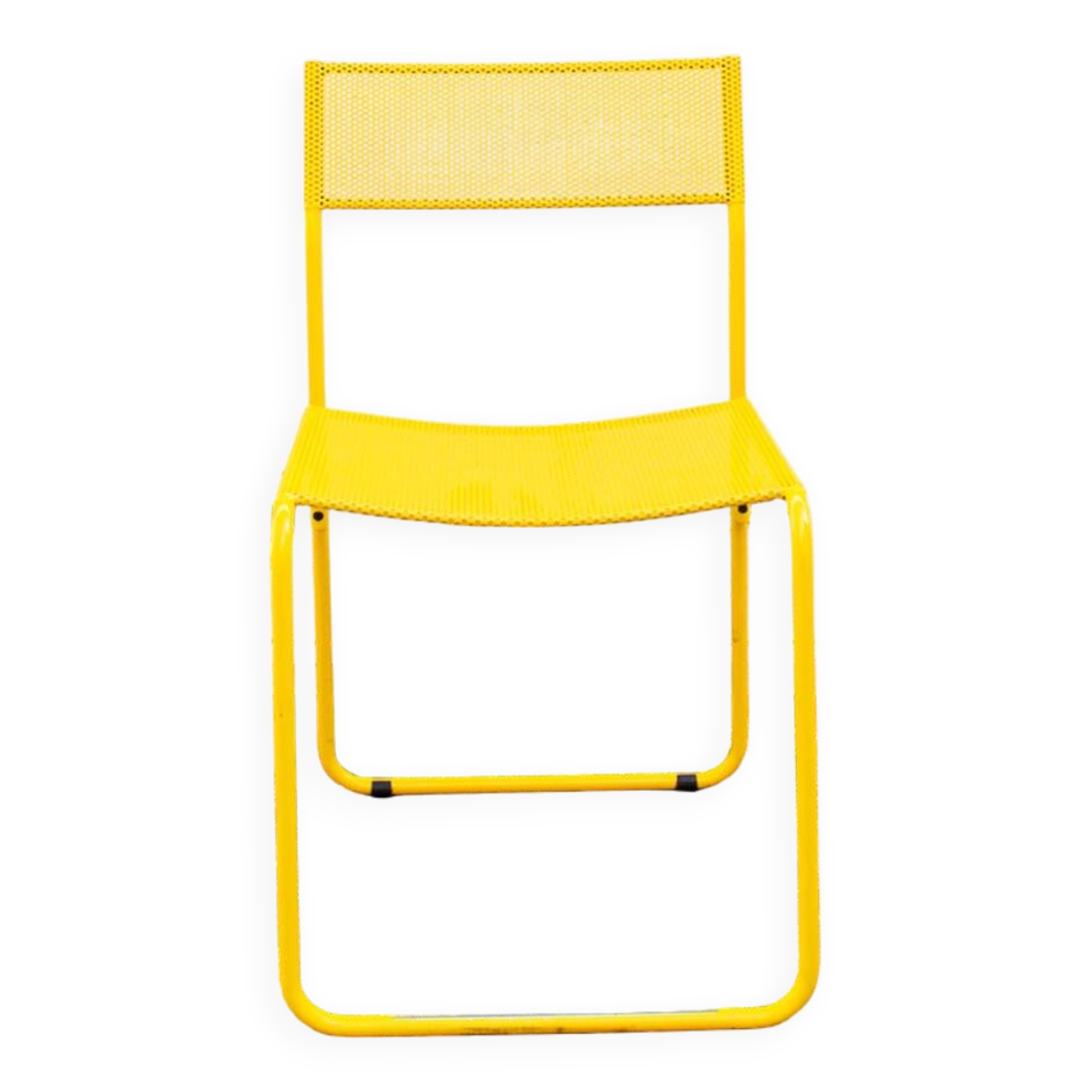 Chaises italiennes jaunes en métal perforé par Flyline, années 1970, lot de 4