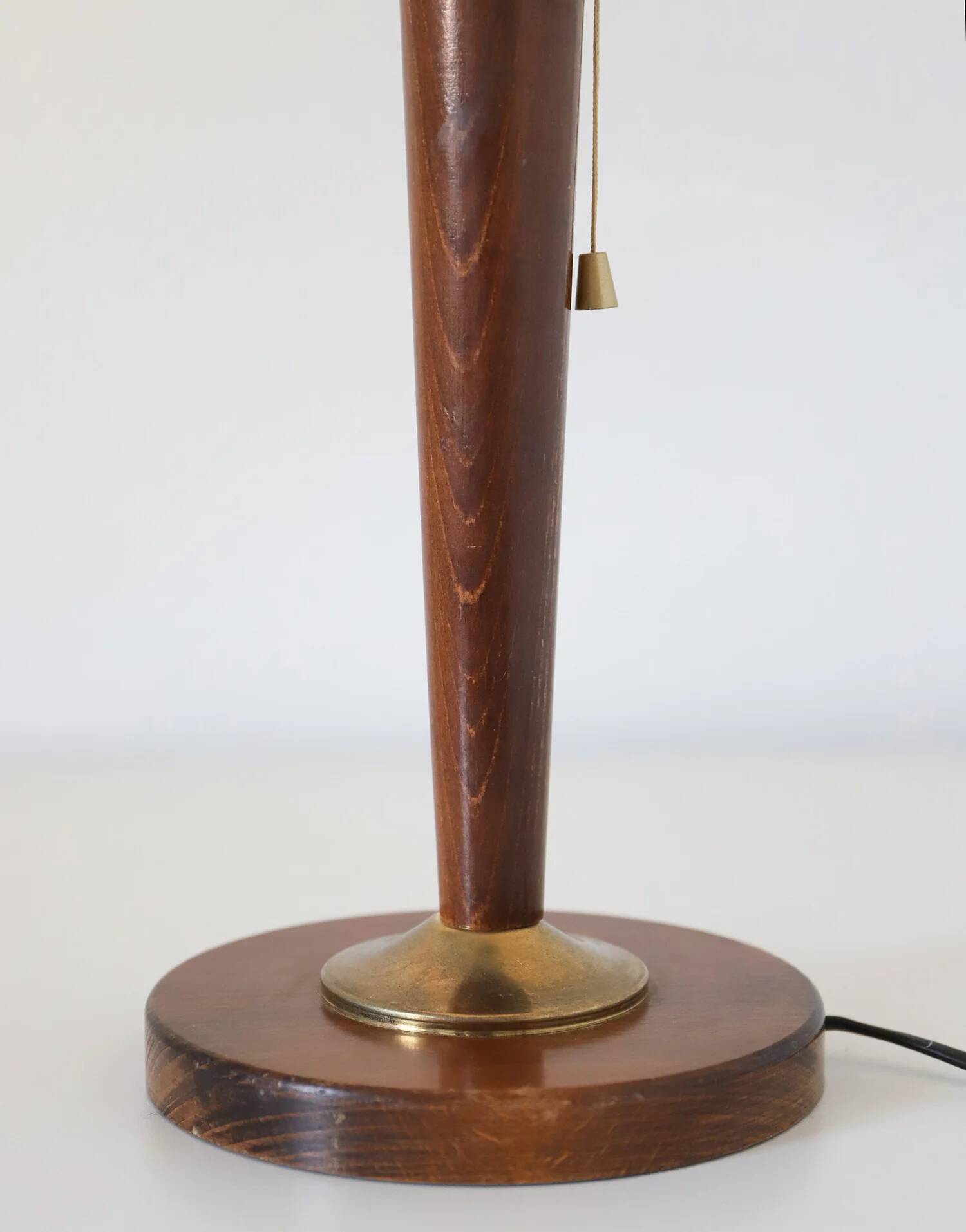 Recycled vintage lamp — spindle wooden base, pleated green linen shade