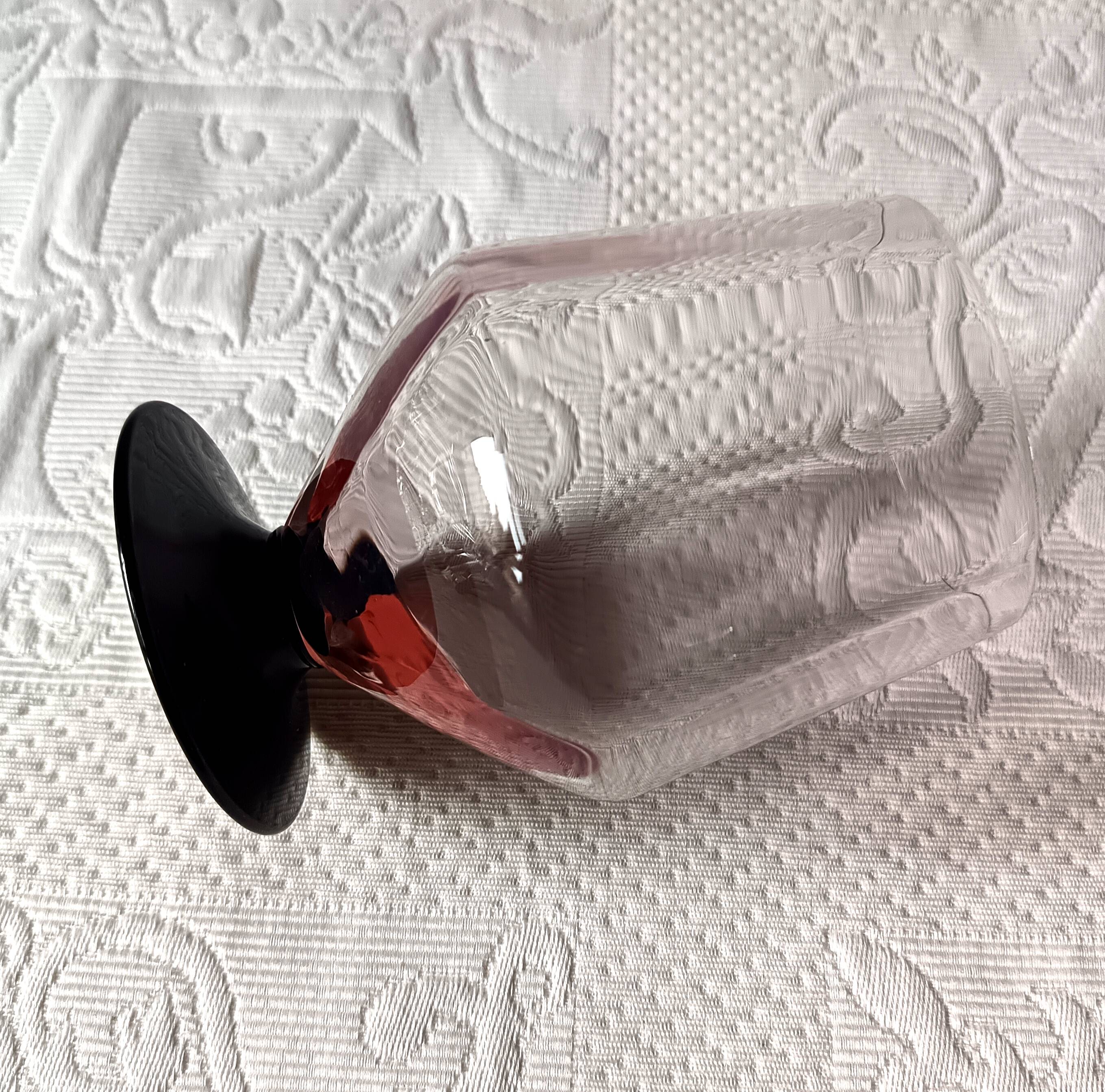 10 large pink art deco glasses with black stem Vintage France