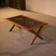 Ancienne table basse de mobilier urbain en chêne et fonte 1950's