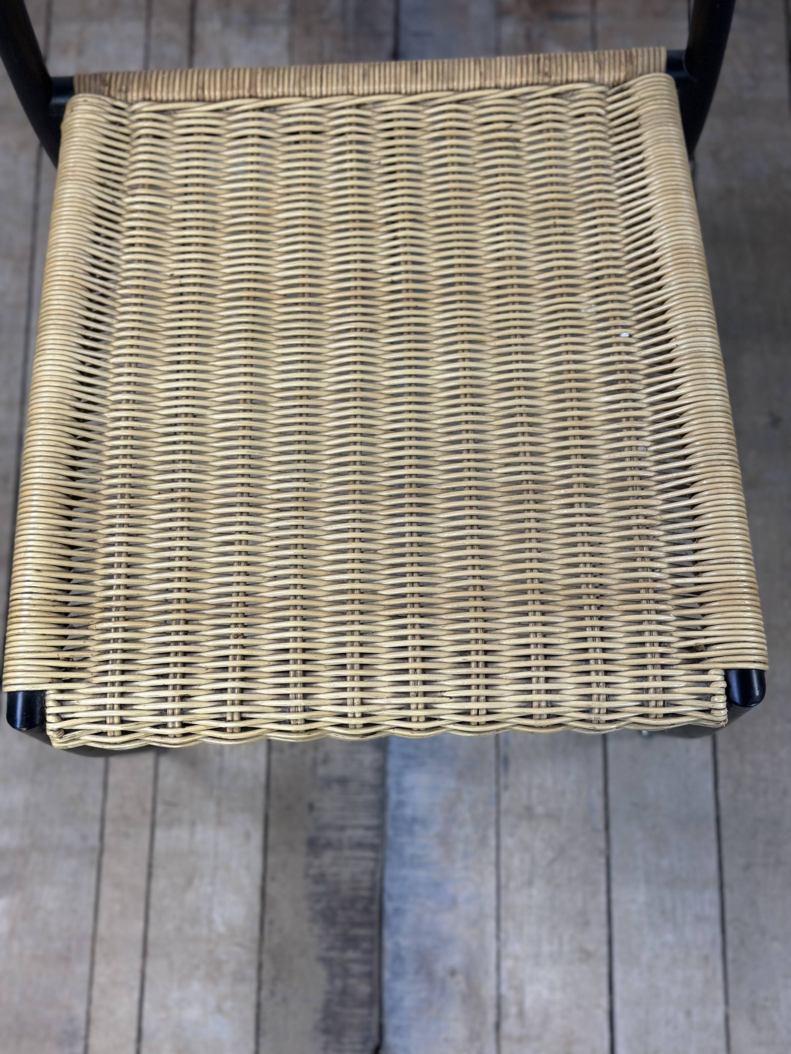 Chairs (set of 2) in metal, leather and straw 1960's