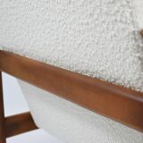 Original vintage armchair, 1960s, designer E.Homma, restored, white bouclé