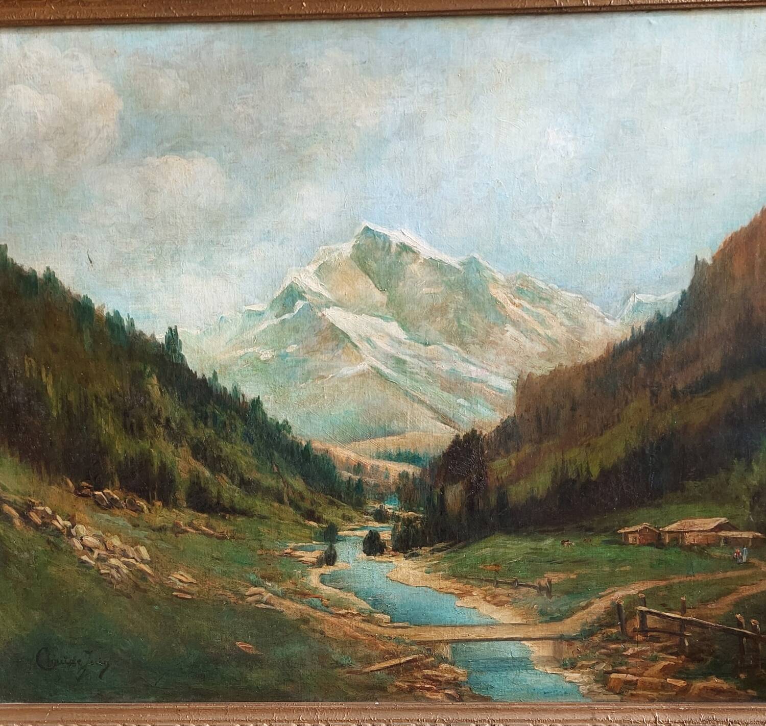 Large antique mountain painting