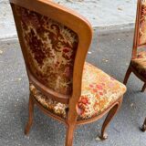 2 Louis XV chairs in solid wood and red-yellow fabric