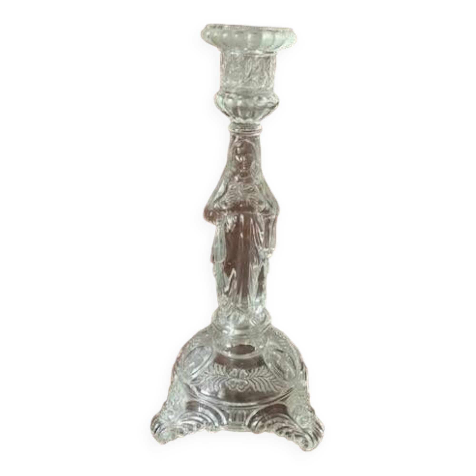 Large religious candlestick in old crystal, Virgin Mary, 1910