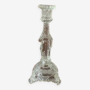 Grand bougeoir religieux en cristal ancien, Vierge Marie, 1910