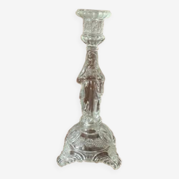 Large religious candlestick in old crystal, Virgin Mary, 1910