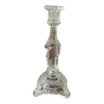 Large religious candlestick in old crystal, Virgin Mary, 1910