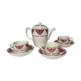 Set of 3 saucer cups and a ceramic coffee maker or teapot Digoin Sarreguemines