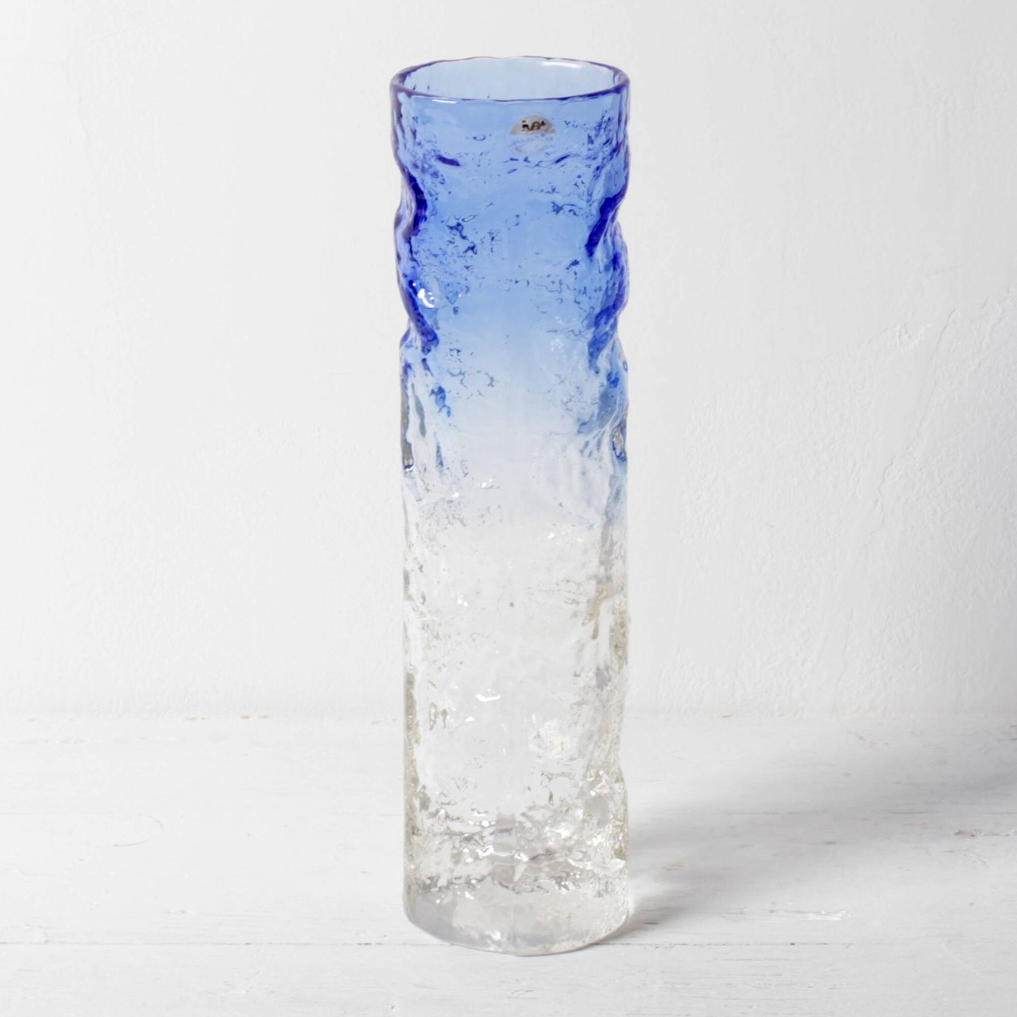 Vintage Blue and Clear Glass Art Vase / Hand-blown Home Decor  Italy / 1980